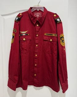 New Smoke Rise Special Force Military Patch Button-Up Shirt in red.