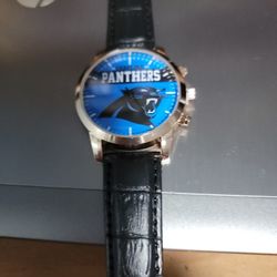 Carolina Panthers Black Leather Watch New