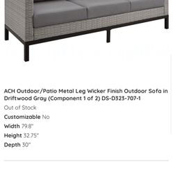 ACH Outdoor/Patio Metal Leg Wicker Finish Outdoor Sofa in Driftwood Gray (Component 1 of 2) DS-D323-707