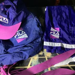 Vintage XL 1980/90s FILA Women’s Sports Skirt, Hat And Backpack Lot Of FUNKY FRESH Sports Wear 