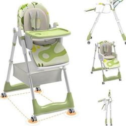 Baby High Chairs for Babies and Toddlers with Adjustable Backrest/Footrest/Seat Height,Foldable High Chair with 4 Wheels,m(BC1)
