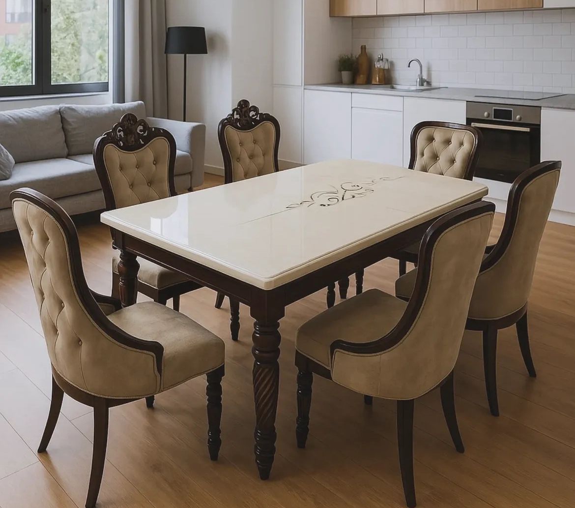 Tufted Seats Dining Room Set With Mable Top Table