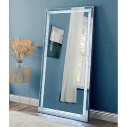 Brand New In Box Firm Price $480 LED Glam Floor Mirror Faux Crystal Inlay 68” Tall