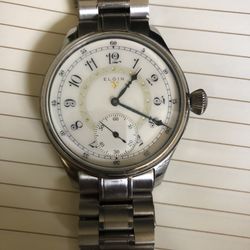 Elgin From Pocket To A Wrist Watch Conversion Movement From 1911 And Keep Working Very Good Keeping Good Time 44 Mm 
