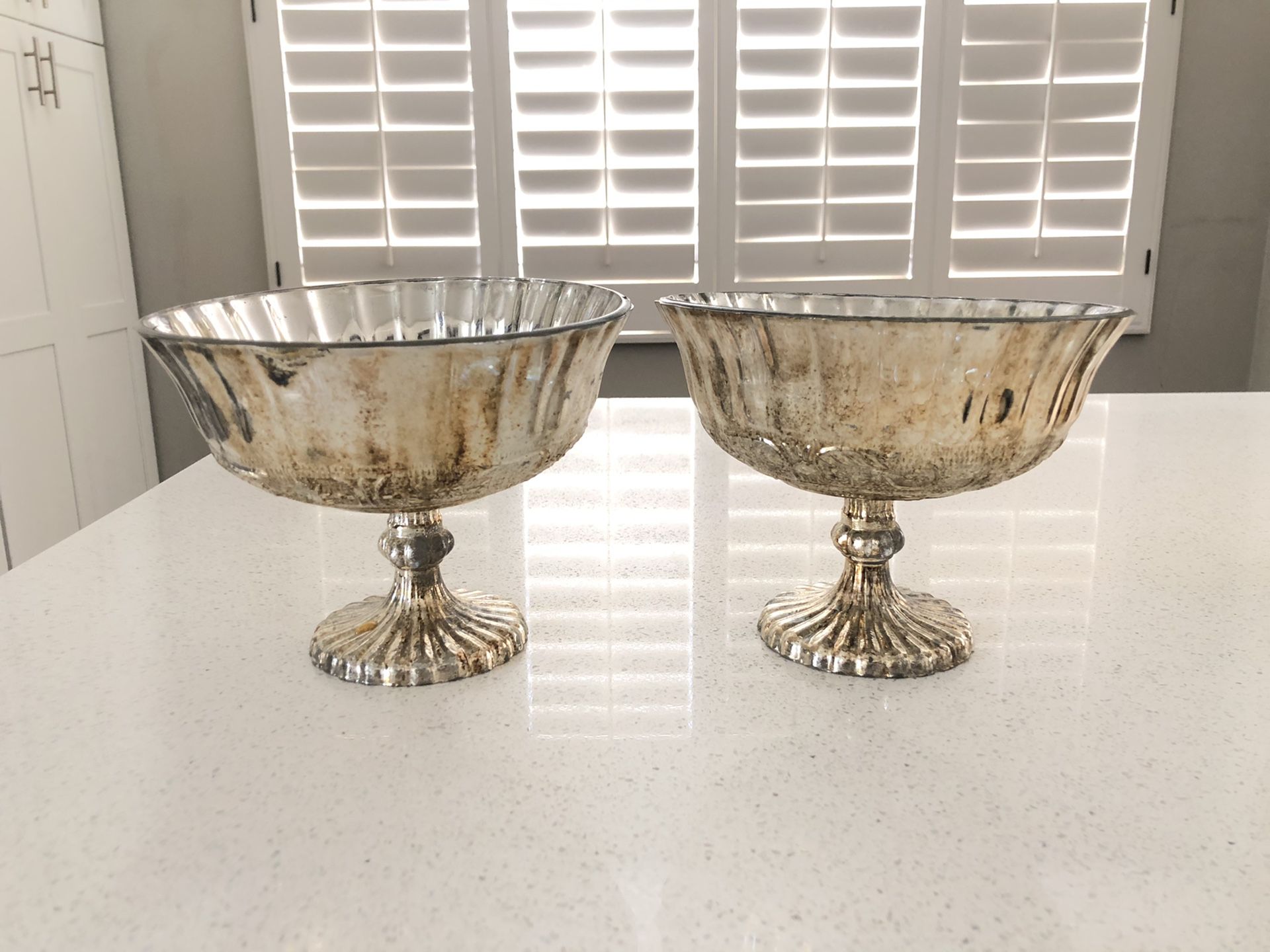 Vintage Antique Silver Gold Mercury Glass Vases