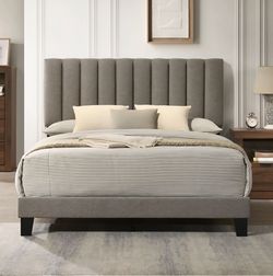 Frame Queen Brown Fabric, Walnut wood finish, New Especial price