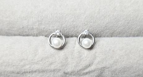 Freshwater Pearl & White Sapphire Earrings 