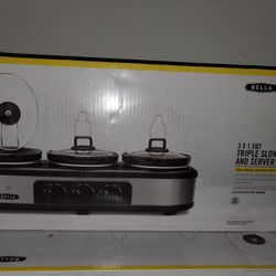 Bella Triple Slow Cooker and Buffet Server 3 x 1.5 QT Stoneware Stainless Steel