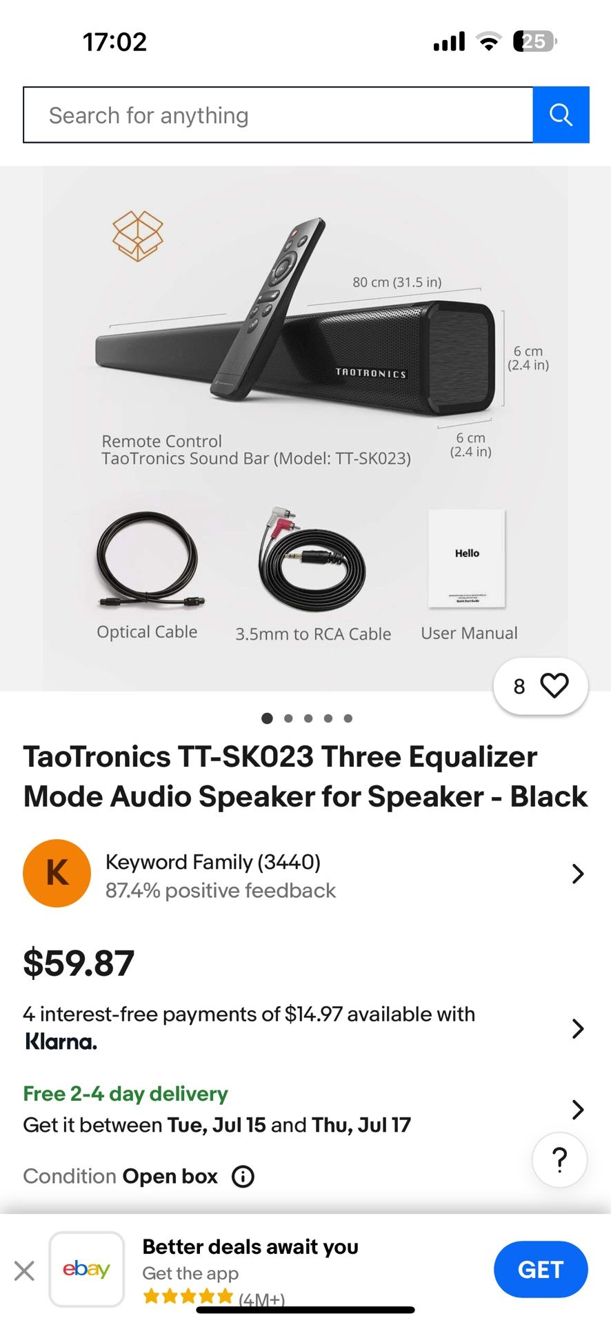 TaoTronics TT-SK023 Three Equalizer Mode Audio Speaker for Speaker - Black