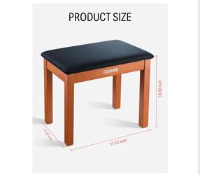 Donner Piano Bench with Storage, Solid Wood Keyboard Bench Piano Bookcase Stool Chair Seat with High-Density Suede Cushion, Wood Finish Color