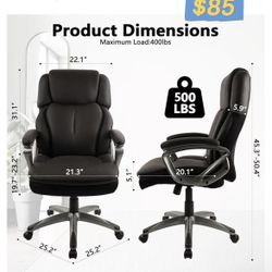 😀 CLATINA Big and Tall Executive Home Office Chair, Extra Wide Seat, 500 LBS Capacity, Heavy Duty Ergonomic Desk Chair with Wheels and Padded Armrest