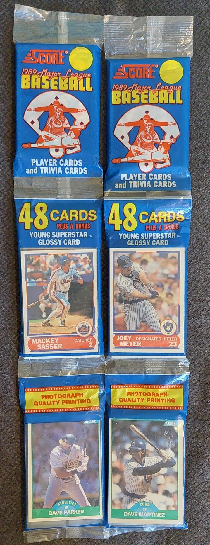 Three 1989 Score Baseball Unopened Rack Packs Vintage MLB 