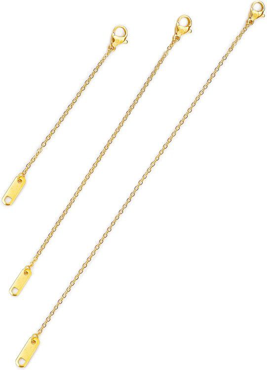 18K Real Solid Gold Plated Necklace Extensions Set Women Chain Extenders