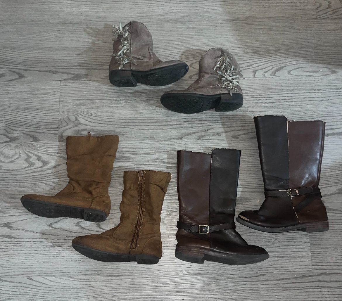 3pc Bundle Girls Sz 11 Stylish Brown and Tan Boots Collection