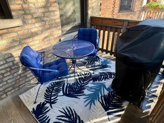 Blue Metal Bistro Set with New Cushions