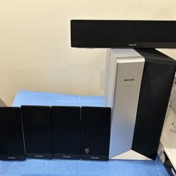 Philips speakers and subwoofer with wires for TV DVD Audio