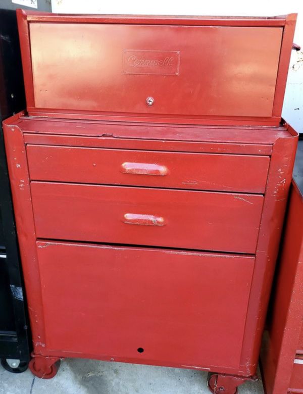 CORNWELL Vintage TOOLBOX Work Bench Cart Tool box Chest Heavy In good