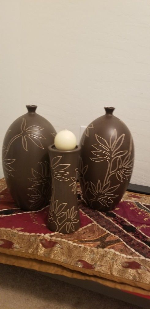 Heavy ceramic vases with Candle holder +Candle
