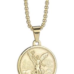 Boutique 50 Pesos Pendant Necklace Men Coin Jewelry 18K Gold