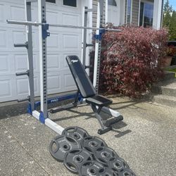 Haft squat rack,bench,weights