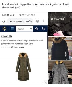 Puffer long maxi coat with faux fur (black)