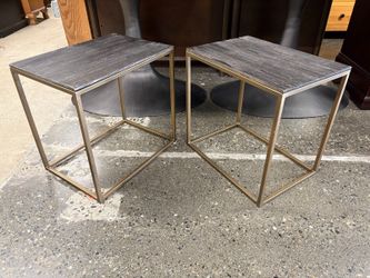 MOE’S Modern Industrial Wood & Brass Rectangular Side Table (Set of 2)