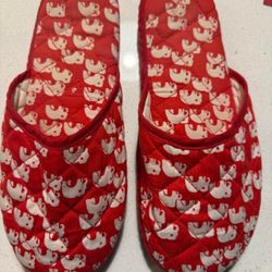 Red Quilted Elephant Print Slip-On House Slippers