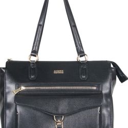 Aimee Kestenberg Women's Isla Saffiano Faux Leather Anti-Theft RFID 15in Business, Black, Top Zip Tote