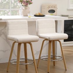 * NEW …(2)  LINEN SWIVEL  MODERN CHAIRS IN NATURAL WOOD