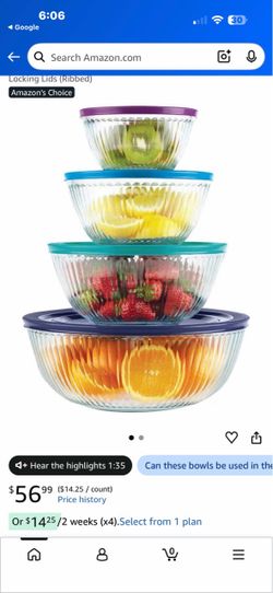 Glass Mixing Bowls with Locking Lids Set of 4