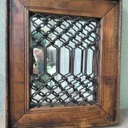 Wrought Iron And Wood Mirror /India