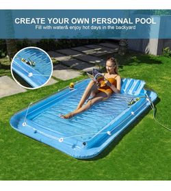 Brand New Inflatable Pool Floats Boat for Adults, Blow Up Tanning Pool Raft Tub with Inflatable Pillow for Outdoor, Garden, Summer Water Party