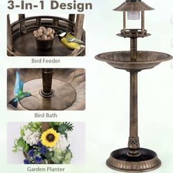 Pedestal Bird Bath with Solar Light 