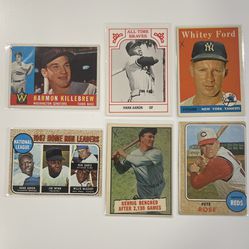 Lot Of 6 Baseball Cards Pete Rose, Whitey Ford, Hank Aaron $112