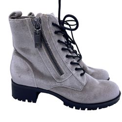 Dolce Vita suede combat lace-up boots zipper side gray/tan Size 6