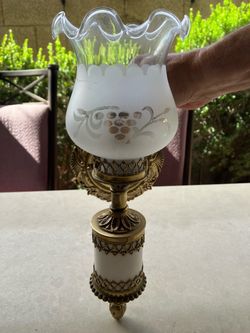 Vintage Brass Frosted Glass Wall Sconce w/ Grape Design