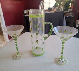 Hand Painted Martini Glasses And Pitcher Set