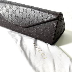 Gucci Triangle Folding Eyeglasses Case Folds Snap Closure Reading Brown Gang GG