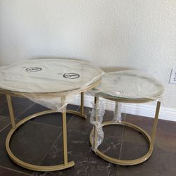 New Coffee Table Set of 2, Small Glass Round Nesting Tables for Living Room Bedroom, Accent Tea Table