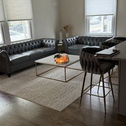 2 Piece Gray Leather Sofa 