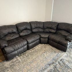 Black 4-Piece Real Leather Recliner Sectional Sofa, L-Shaped (3) Chair Reclining Couch