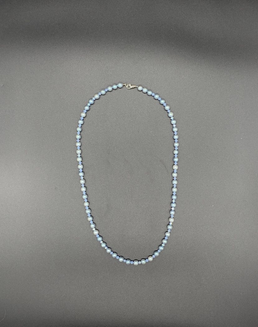 Vintage Majorca Blue Pearl Necklace with Light Blue Crystals