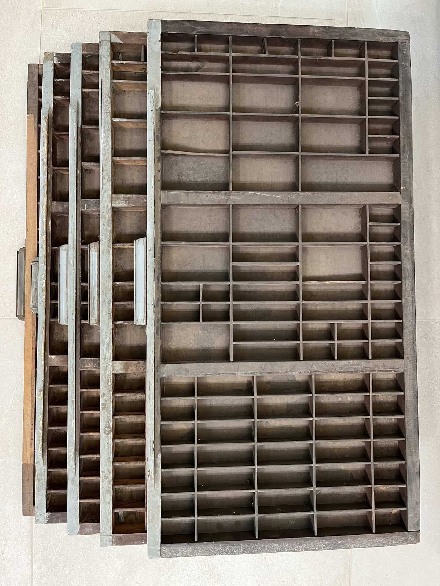 3 Antique Printer Drawers - Letterpress Type Case