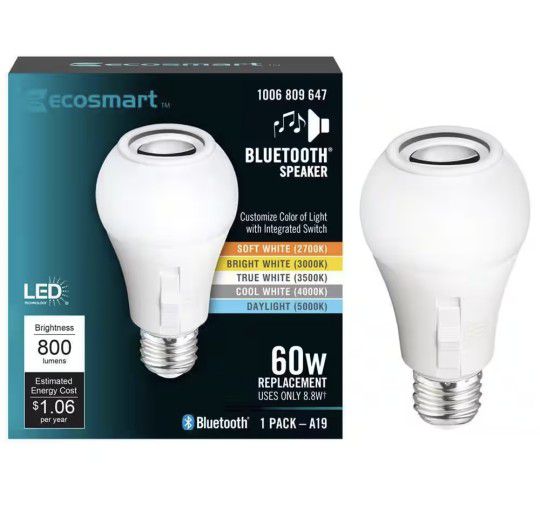 Ecosmart 60 Watt Bluetooth Speaker Lightbulb