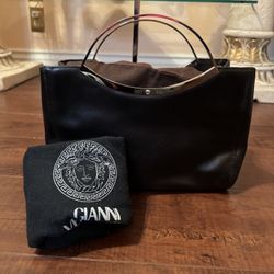 Authentic Vintage 1990’s Gianni Versace Black Leather Tote Bag