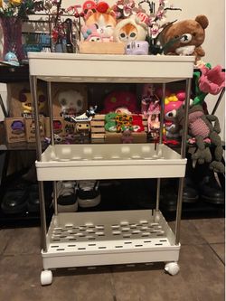 3-Tier Rolling Utility Cart – White Metal Storage Cart with Wheels