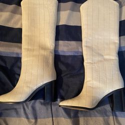 Cream Leather Boots Women Size 5