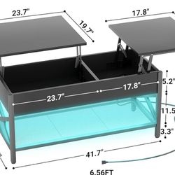 Black Lift Top Coffee Table With LED Lights Power outlet 