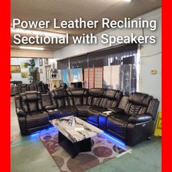 🥰 Power Reclining Leather Sectional with Speakers
