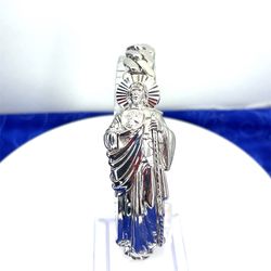 925 Sterling Silver 8” San Judas Cuban Style Bracelet 28.90g 10.8mm 176001/7